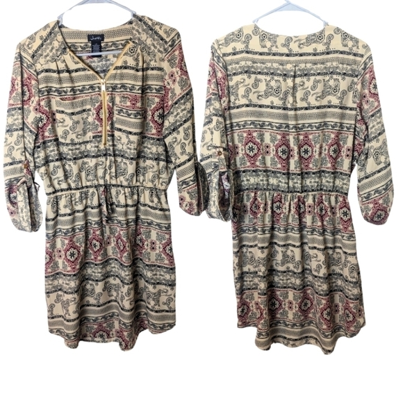 NWOT Boho Lightweight Romper Dress Elastic Waist Exposed Zipper Women's Size L - Picture 1 of 8
